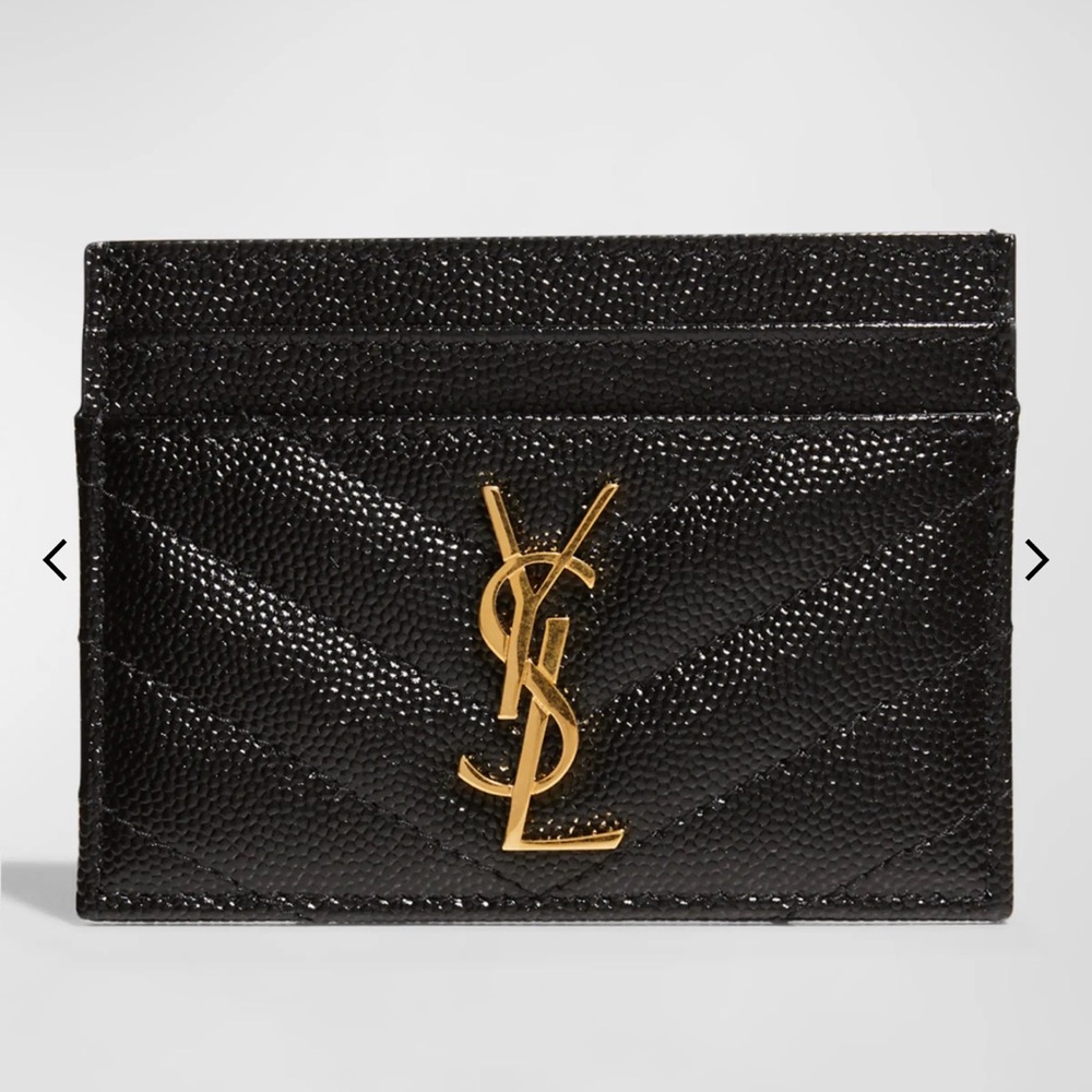 Saint Laurent Black Leather Card Case with Gold YSL Logo